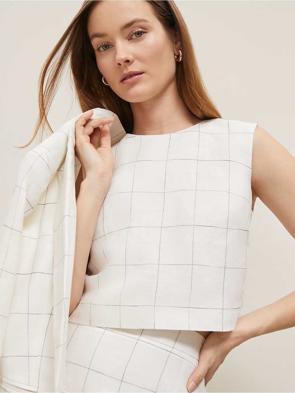 Ann Taylor White Grid Crop Top